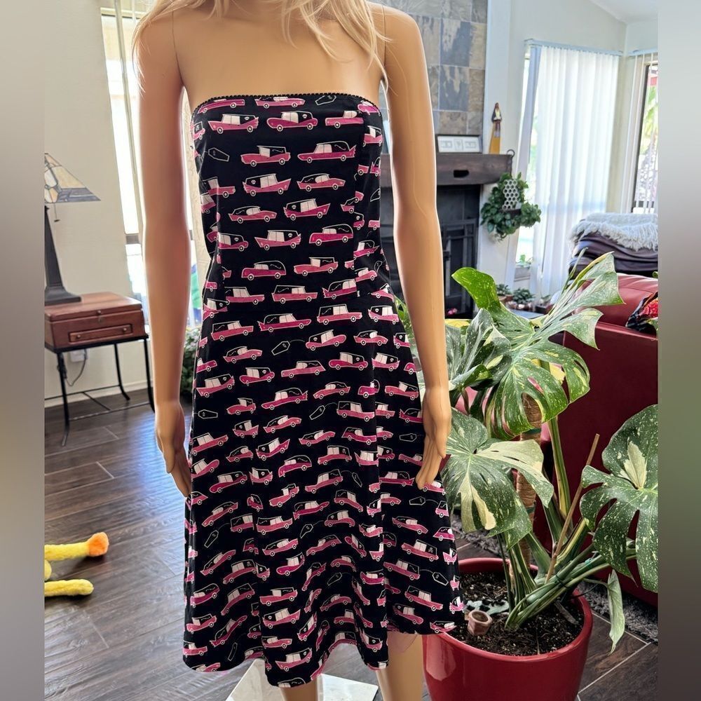 Folter Black vintage dress with pink hearse print sz L